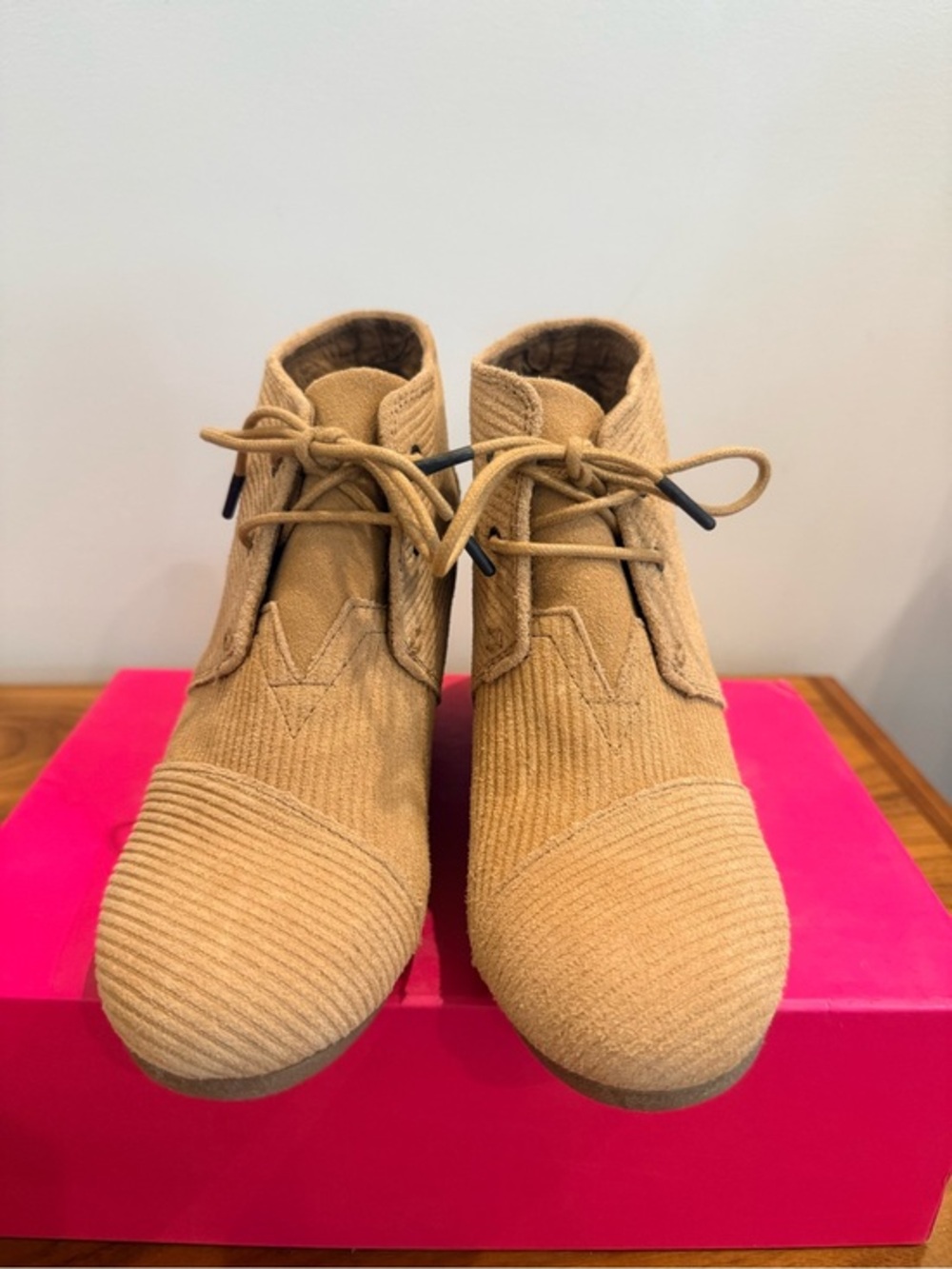 Toms Camel Corduroy Lace-Up Ankle Booties